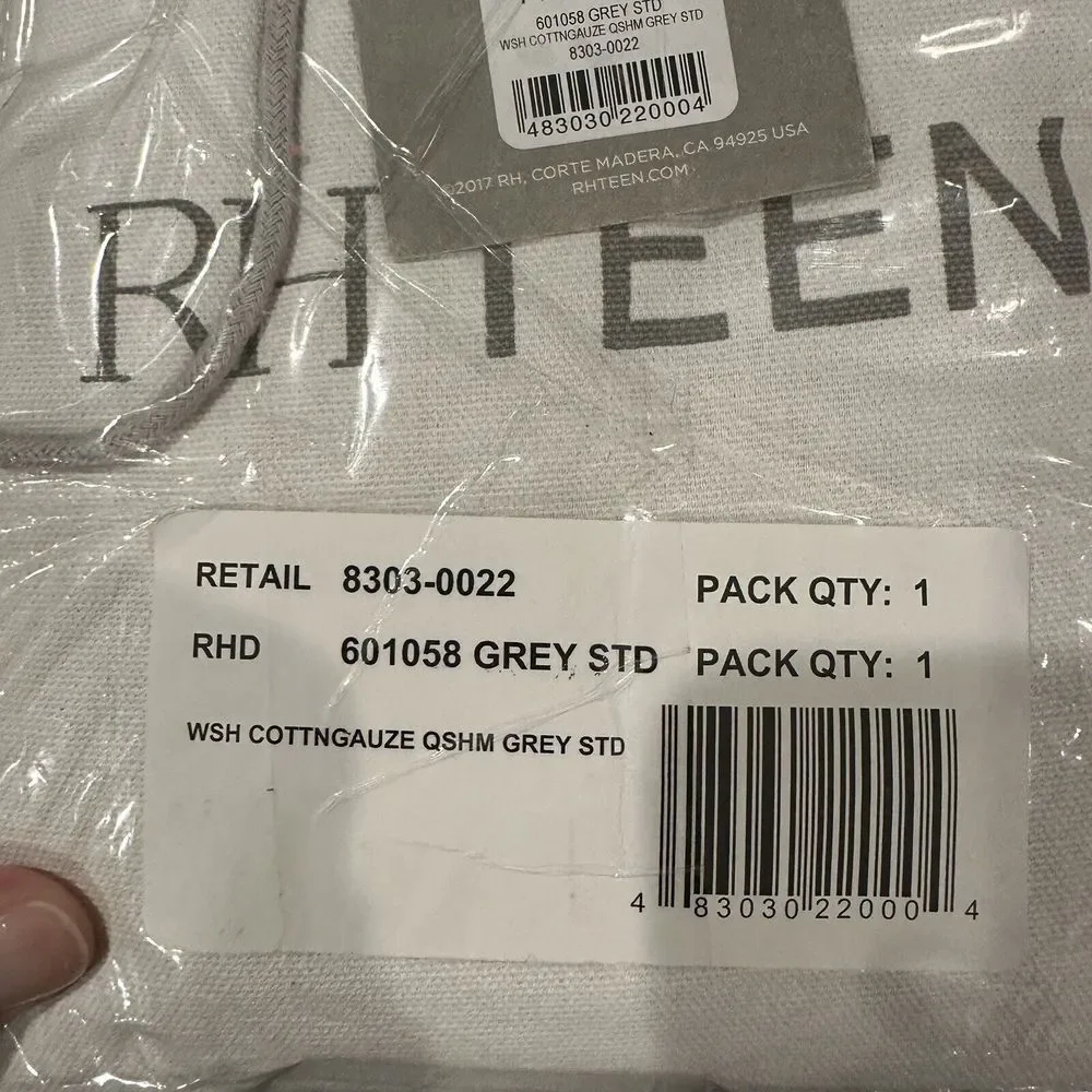 Restoration Hardware RHTeen Washed‎ Cotton Gauze Quilted Standard Shams Grey x 3
